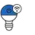 a blue light bulb with a white and black symbol