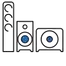 a group of speakers with blue dots